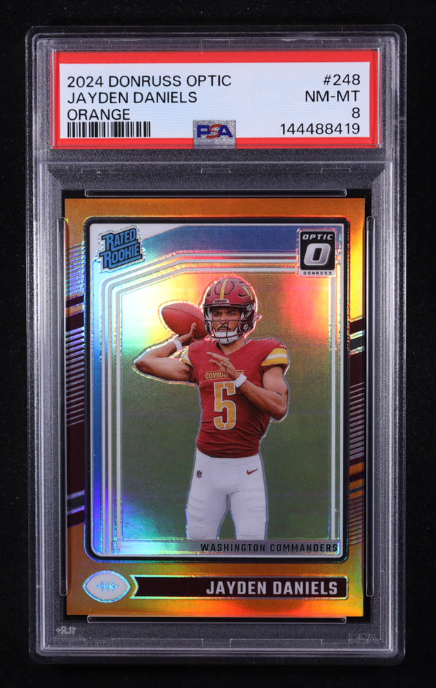 Jayden Daniels 2024 Panini Donruss Optic Orange RR #248 RC #148/249 (PSA 8) at PristineAuction.com Jayden Daniels 2024 Panini Donruss Optic Orange RR #248 RC #148/249 (PSA 8) at PristineAuction.com