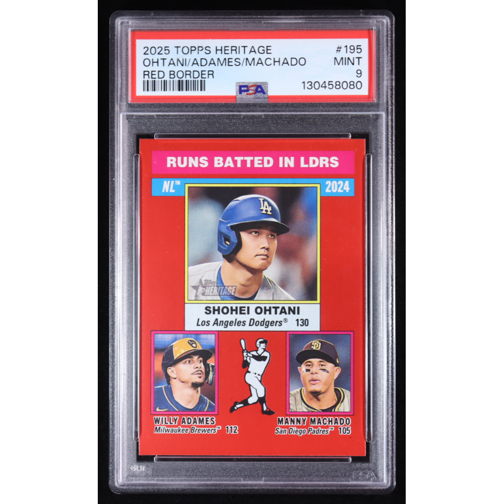 Manny Machado / Willy Adames / Shohei Ohtani 2025 Topps Heritage Red Border LL #195 (PSA 9) at PristineAuction.com