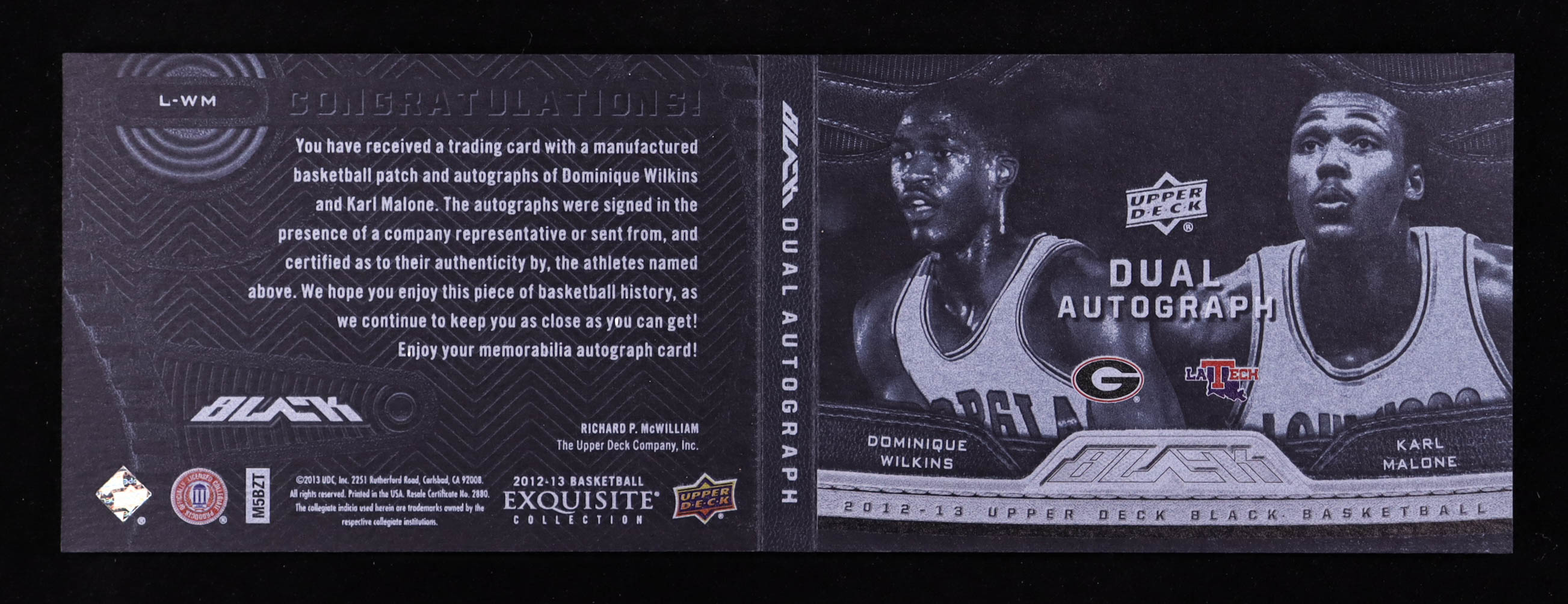 Dominique Wilkins / Karl Malone 2012-13 Exquisite Collection UD Black Leather Autographs Dual #WM #02/20 at PristineAuction.com Dominique Wilkins / Karl Malone 2012-13 Exquisite Collection UD Black Leather Autographs Dual #WM #02/20 at PristineAuction.com