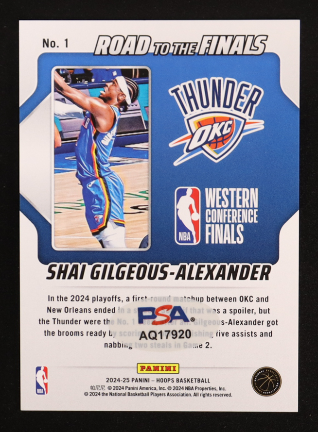 Shai Gilgeous-Alexander Signed 2024-25 Hoops Road to the Finals First Round Recap #1 (PSA) at PristineAuction.com Shai Gilgeous-Alexander Signed 2024-25 Hoops Road to the Finals First Round Recap #1 (PSA) at PristineAuction.com
