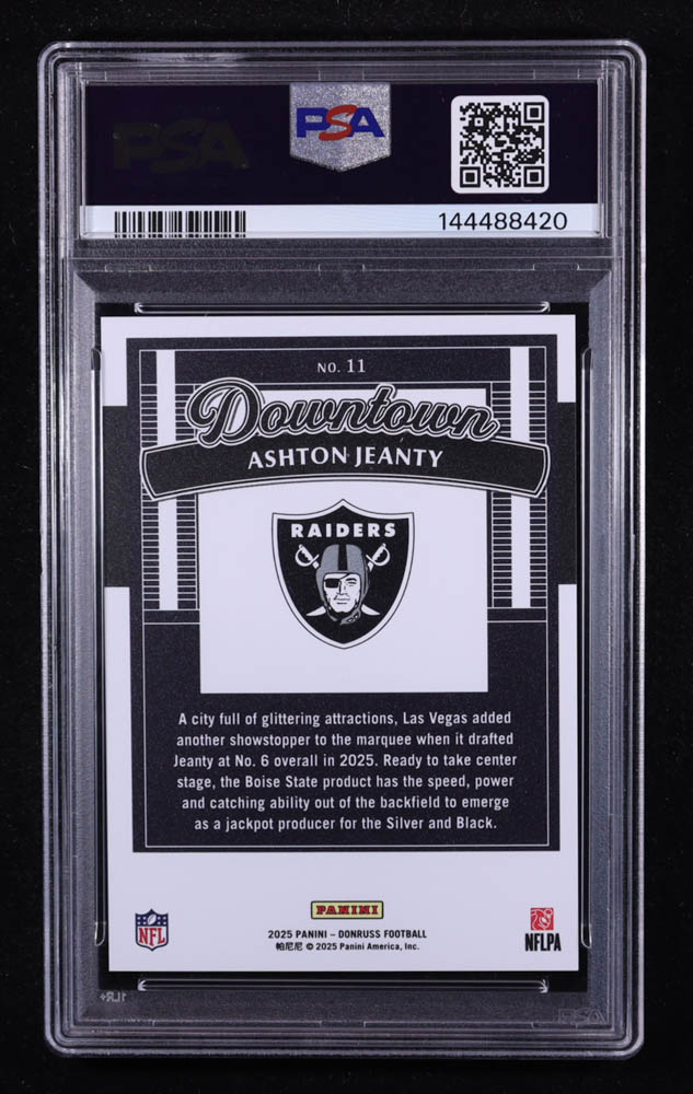 Ashton Jeanty 2025 Panini Donruss Dowtown #11 RC (PSA 9) at PristineAuction.com Ashton Jeanty 2025 Panini Donruss Dowtown #11 RC (PSA 9) at PristineAuction.com