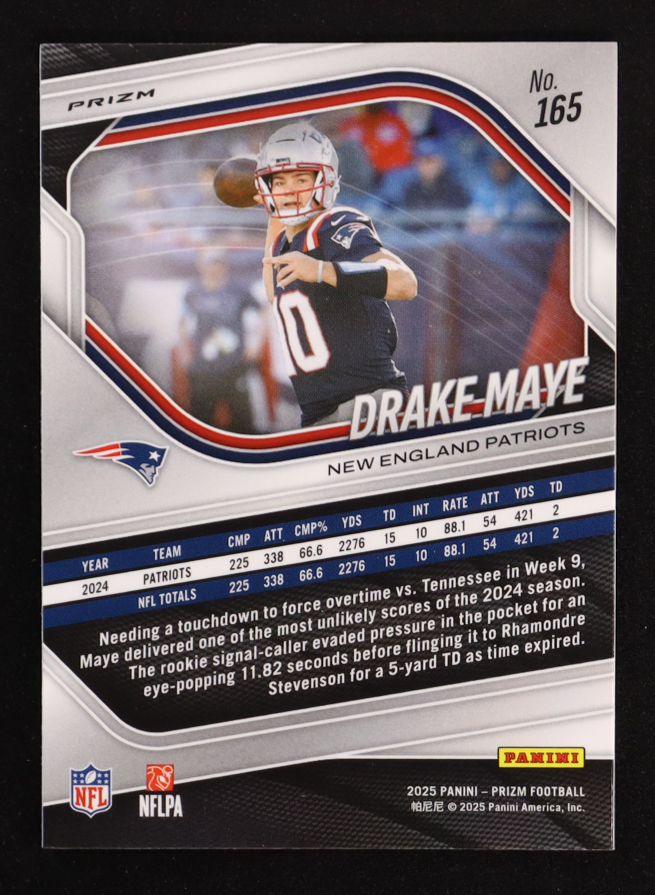 Drake Maye 2025 Panini Prizm Prizms White Disco #165 at PristineAuction.com Drake Maye 2025 Panini Prizm Prizms White Disco #165 at PristineAuction.com