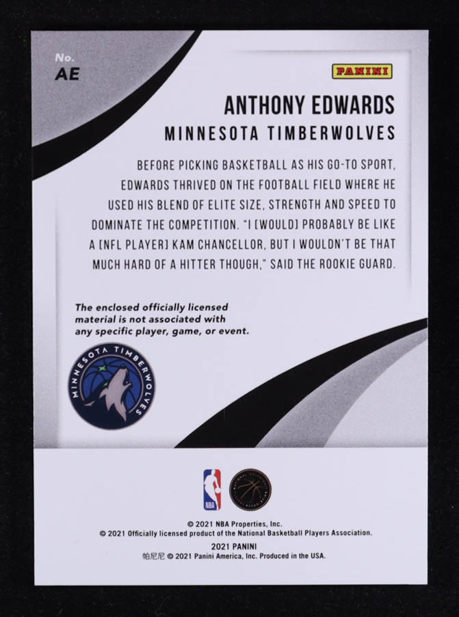 Anthony Edwards 2021-22 Panini Noir Jumbo Material Prime #32 #5/5 at PristineAuction.com Anthony Edwards 2021-22 Panini Noir Jumbo Material Prime #32 #5/5 at PristineAuction.com