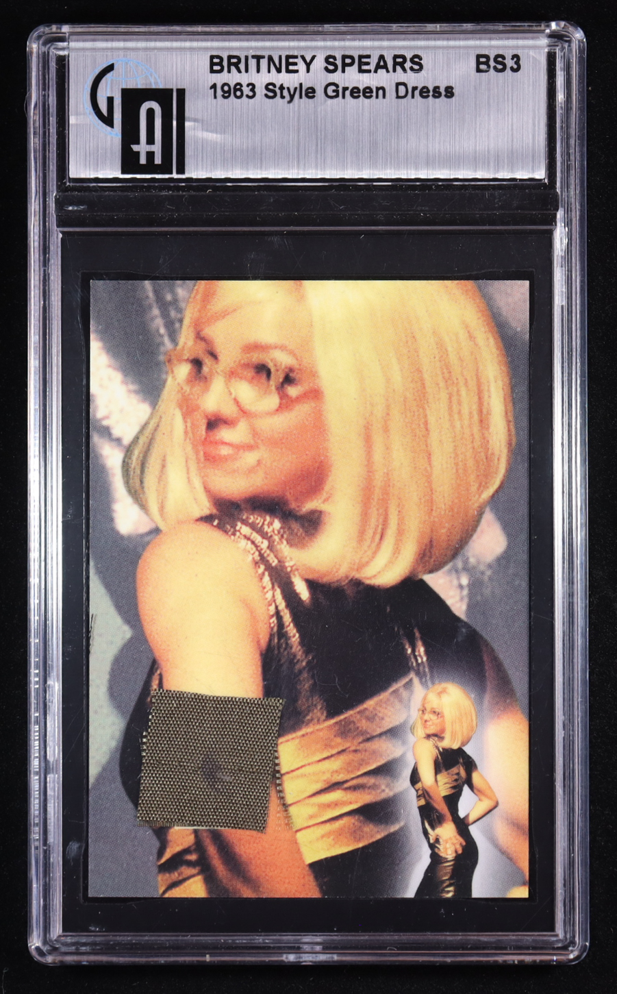 Britney Spears 2002 Global '63 Style Green Dress Swatch Relic #BS3 (Global) at PristineAuction.com Britney Spears 2002 Global '63 Style Green Dress Swatch Relic #BS3 (Global) at PristineAuction.com