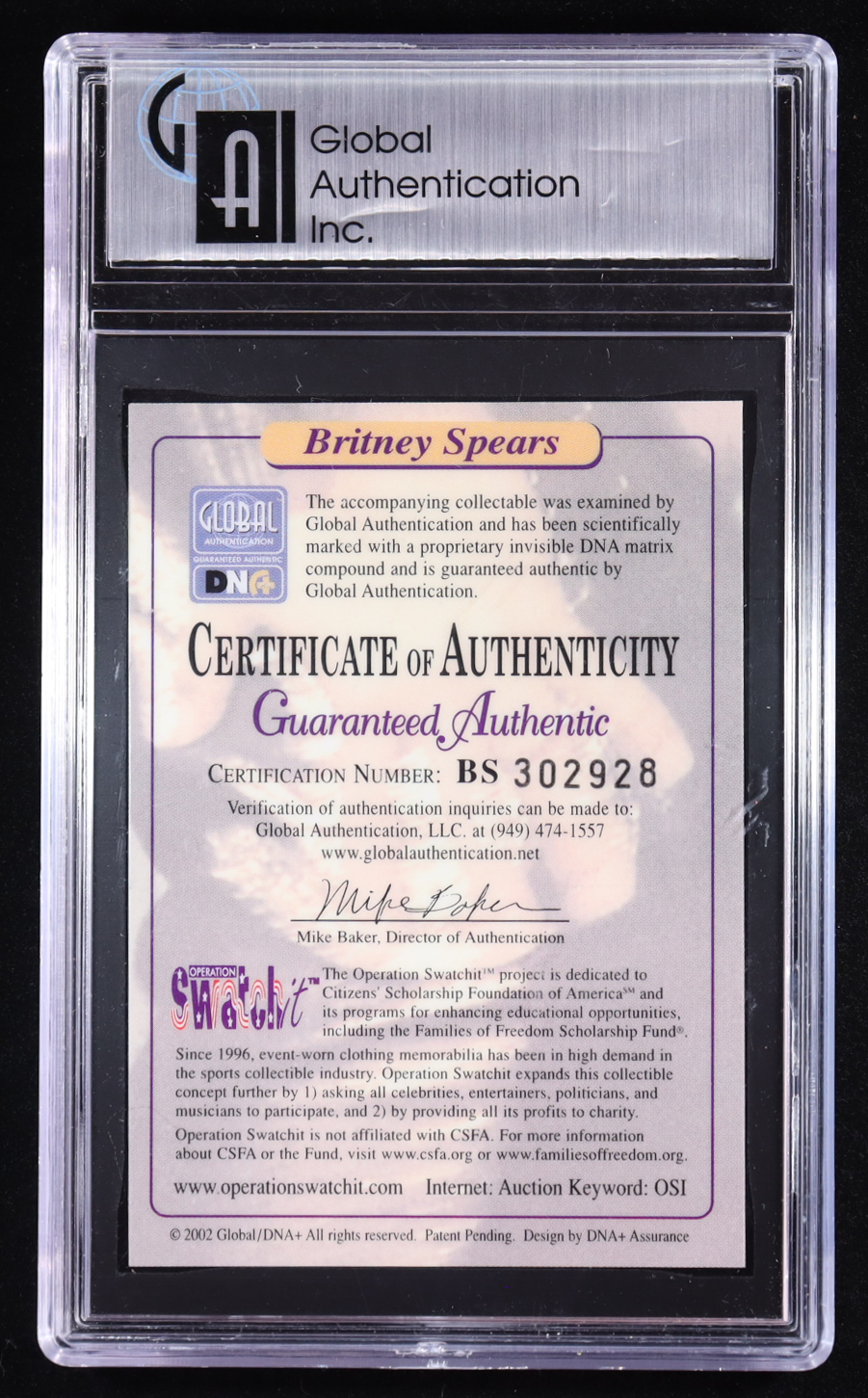 Britney Spears 2002 Global '63 Style Green Dress Swatch Relic #BS3 (Global) at PristineAuction.com Britney Spears 2002 Global '63 Style Green Dress Swatch Relic #BS3 (Global) at PristineAuction.com