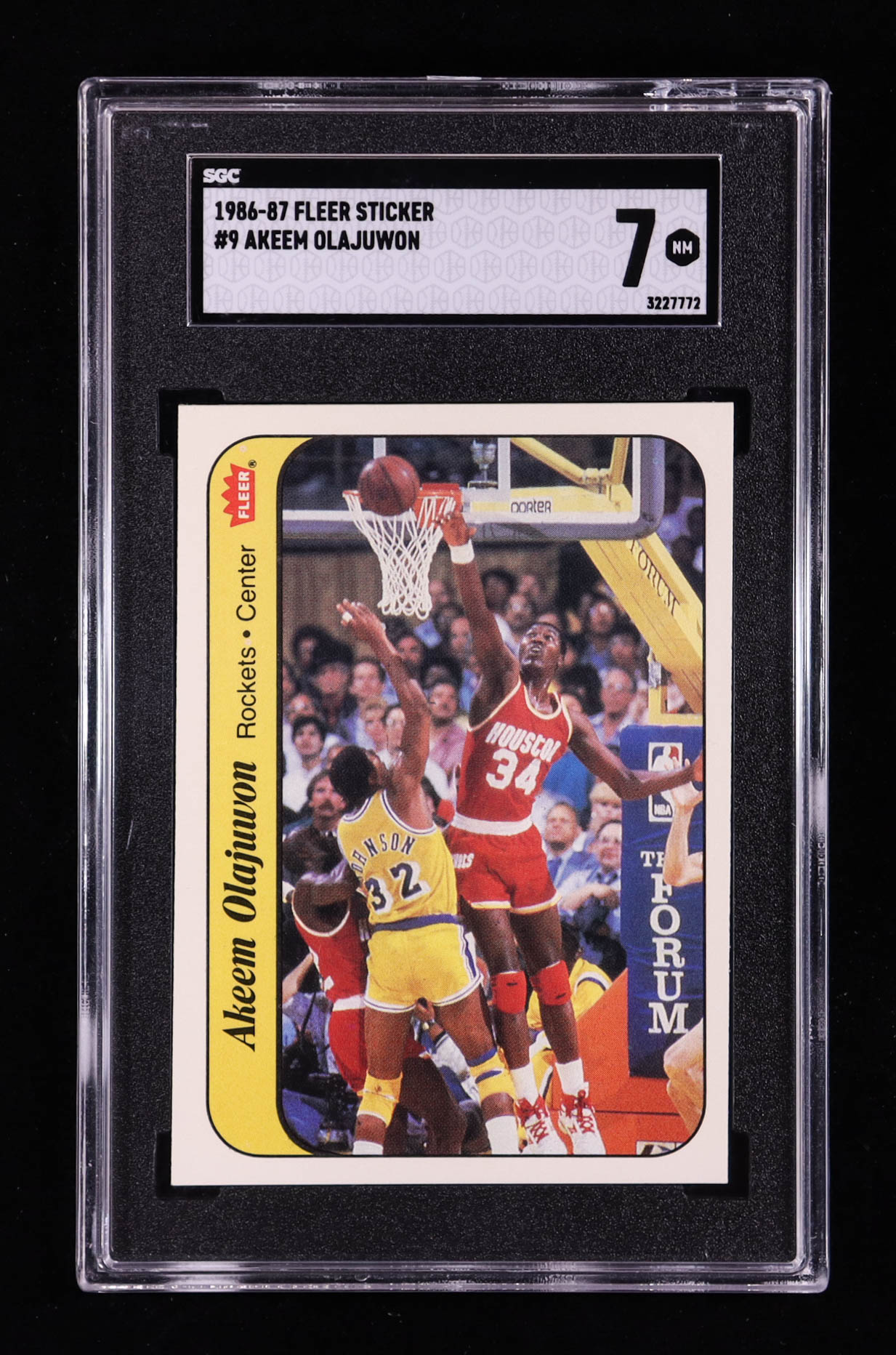 Hakeem Olajuwon 1986-87 Fleer Stickers #9 RC (SGC 7) at PristineAuction.com Hakeem Olajuwon 1986-87 Fleer Stickers #9 RC (SGC 7) at PristineAuction.com