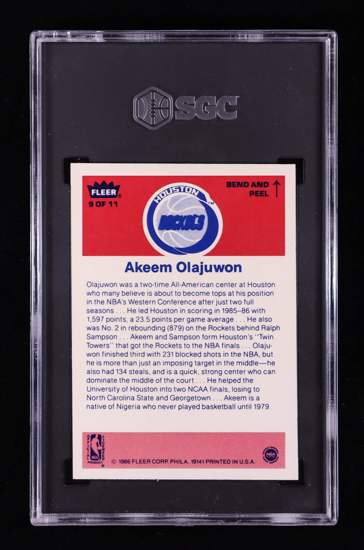 Hakeem Olajuwon 1986-87 Fleer Stickers #9 RC (SGC 7) at PristineAuction.com Hakeem Olajuwon 1986-87 Fleer Stickers #9 RC (SGC 7) at PristineAuction.com