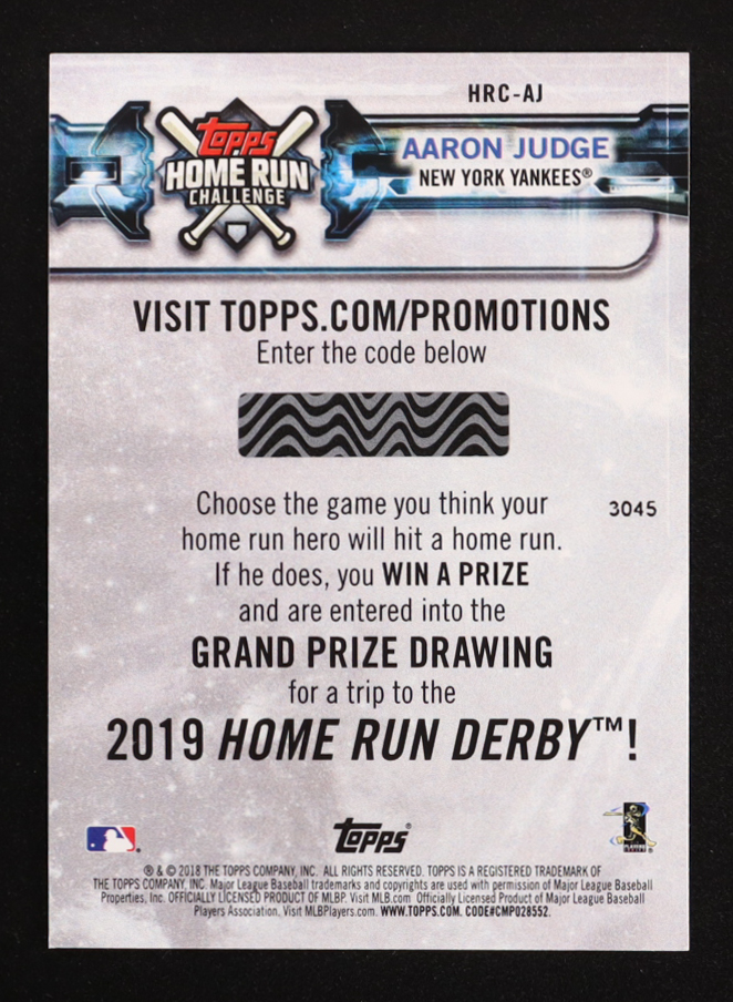 Aaron Judge 2018 Topps Home Run Challenge #HRCAJ at PristineAuction.com Aaron Judge 2018 Topps Home Run Challenge #HRCAJ at PristineAuction.com