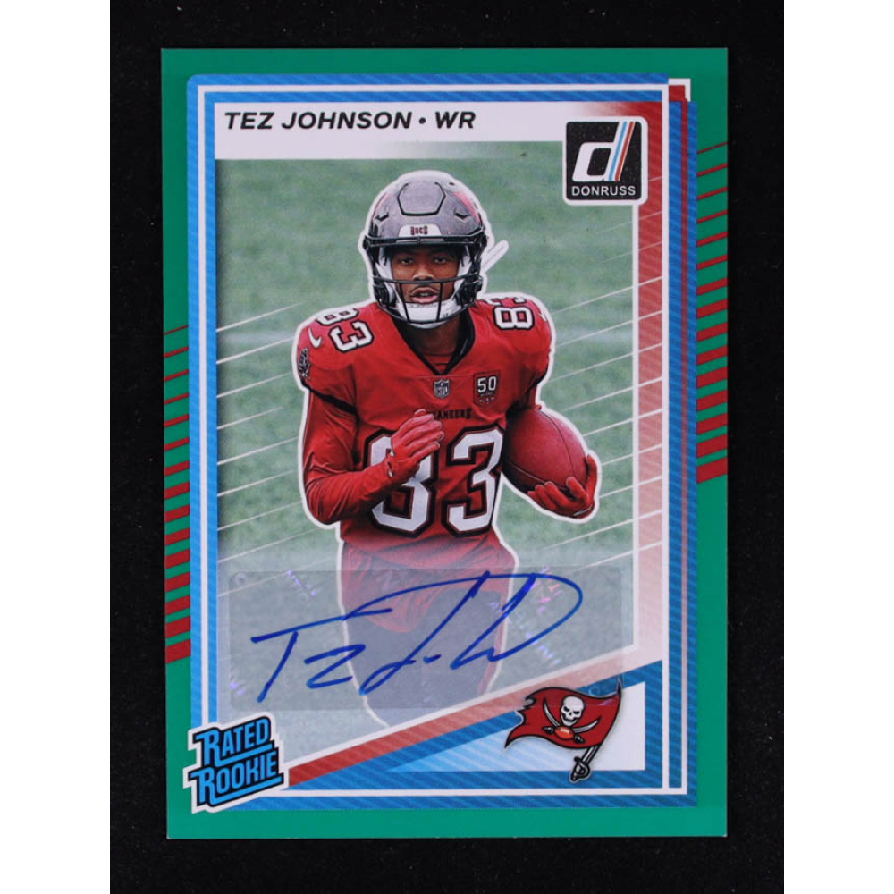 Tez Johnson 2025 Donruss Rated Rookies Autographs Green #313 RR RC at PristineAuction.com