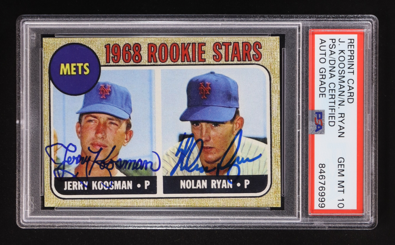 Jerry Koosman & Nolan Ryan Signed 2017 Topps Heritage '68 Topps Buybacks Rookie Stars #177 REPRINT (PSA | Auto Grade PSA 10) at PristineAuction.com Jerry Koosman & Nolan Ryan Signed 2017 Topps Heritage '68 Topps Buybacks Rookie Stars #177 REPRINT (PSA | Auto Grade PSA 10) at PristineAuction.com
