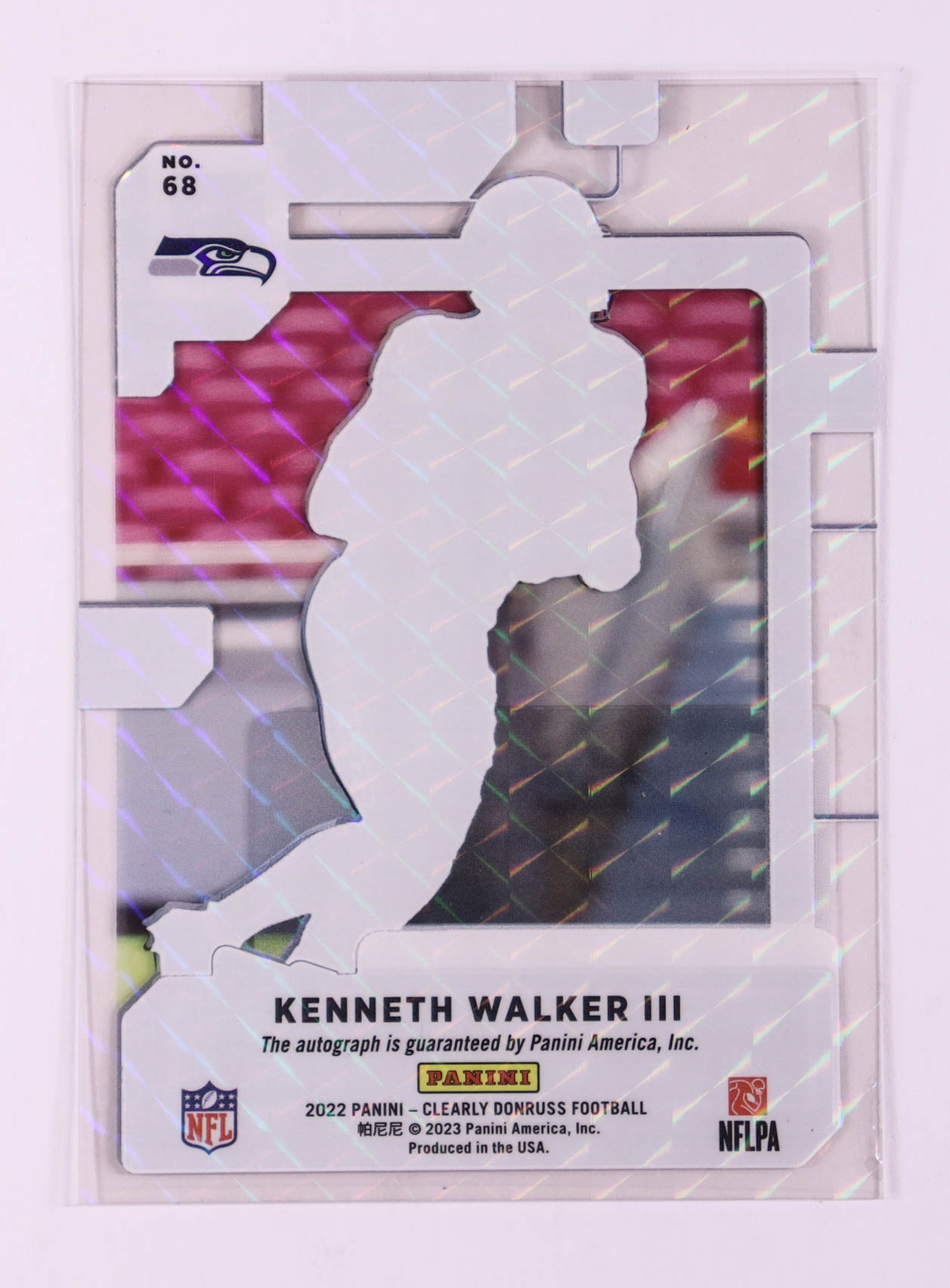 Kenneth Walker III 2022 Clearly Donruss Clearly Rated Rookie Autographs Holo Mosaic #68 RC at PristineAuction.com Kenneth Walker III 2022 Clearly Donruss Clearly Rated Rookie Autographs Holo Mosaic #68 RC at PristineAuction.com