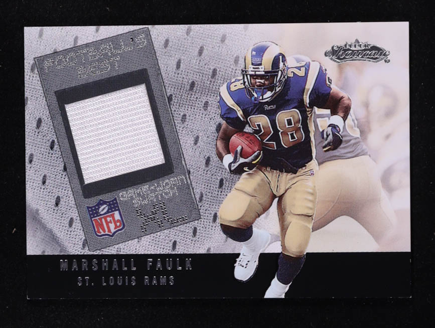 Marshall Faulk 2002 Fleer Showcase Football's Best Memorabilia Game-Worn #FB16 at PristineAuction.com Marshall Faulk 2002 Fleer Showcase Football's Best Memorabilia Game-Worn #FB16 at PristineAuction.com