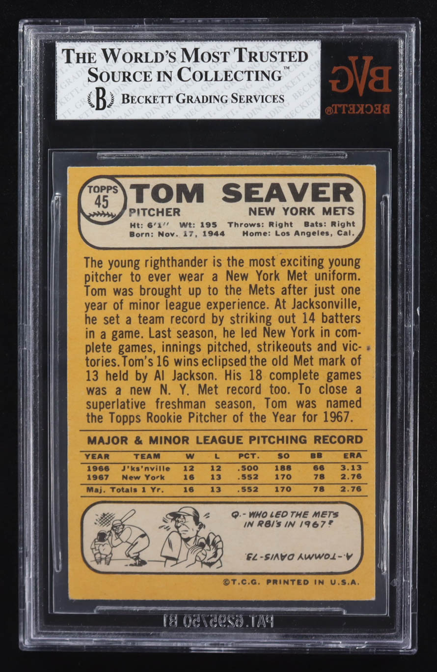 Tom Seaver 1968 Topps #45 (BVG 2) at PristineAuction.com Tom Seaver 1968 Topps #45 (BVG 2) at PristineAuction.com