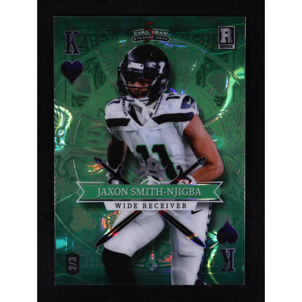 Jaxon Smith-Njigba 2023 Wild Card 5 Card Draw Stacked Deck King Of Hearts Green Lava #SDJS #2/3 RC at PristineAuction.com