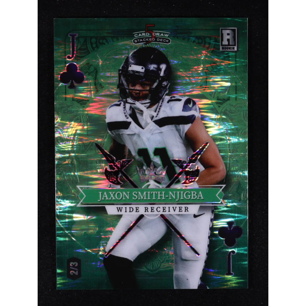 Jaxon Smith-Njigba 2023 Wild Card 5 Card Draw Stacked Deck Jack Of Clubs Green Holo-Lux #SDJS #2/3 RC at PristineAuction.com