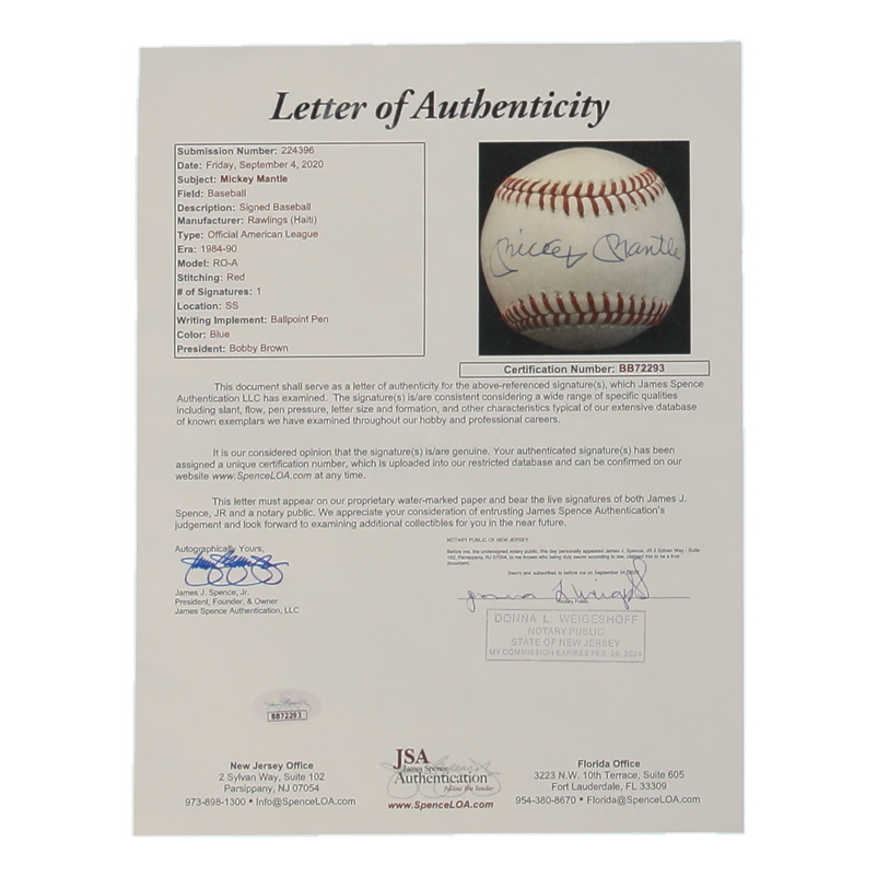 Mickey Mantle Signed OAL Baseball (JSA) at PristineAuction.com Mickey Mantle Signed OAL Baseball (JSA) at PristineAuction.com