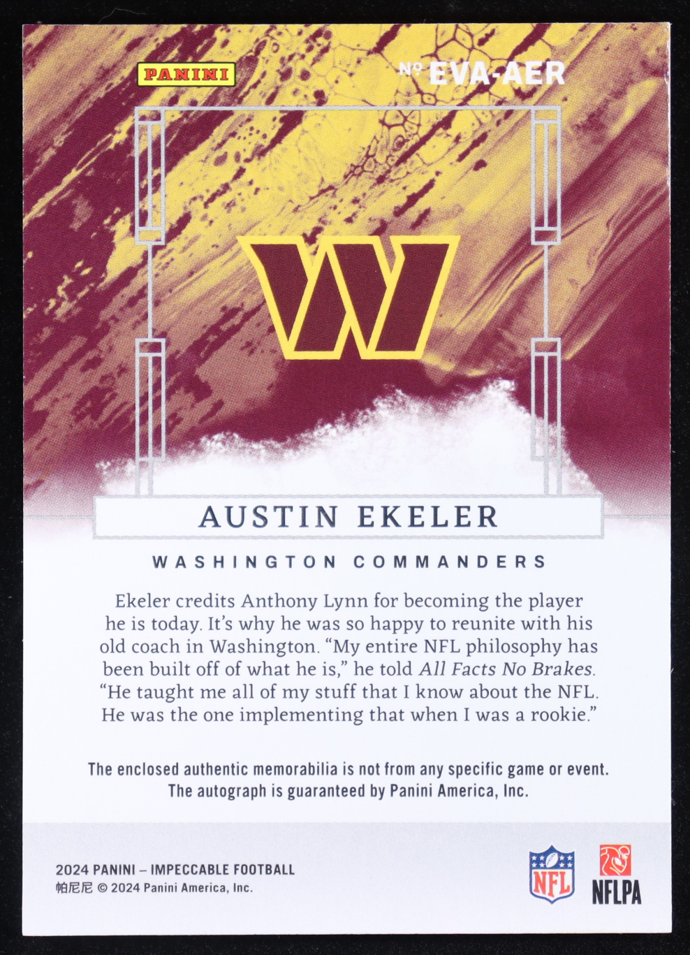 Austin Ekeler 2024 Panini Impeccable Elegance Veteran Patch Autographs #8 #31/75 at PristineAuction.com Austin Ekeler 2024 Panini Impeccable Elegance Veteran Patch Autographs #8 #31/75 at PristineAuction.com