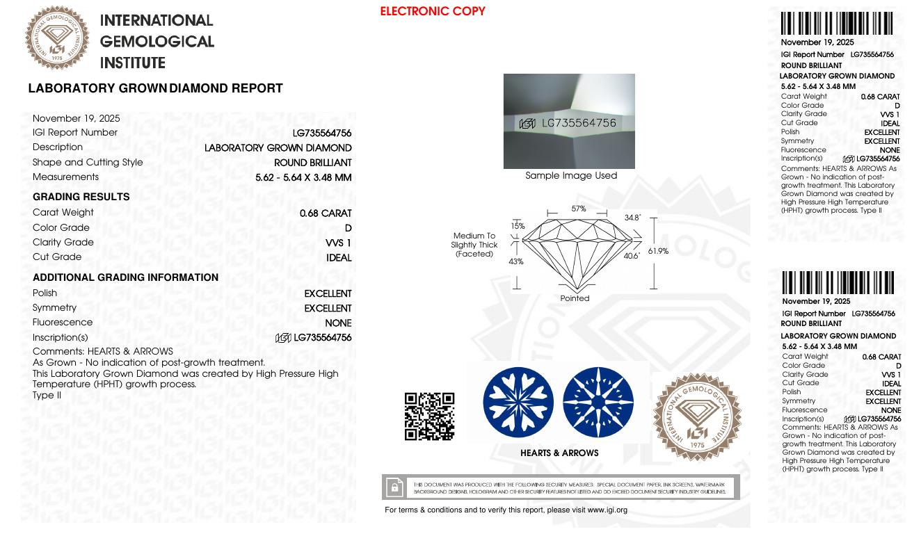 1.36 Carats Lab Grown Diamond Stud Earrings D, VVS1 | $2,600 Estimated Retail Value (UGL & IGI Certs) | Hearts & Arrows Cut - Brand New at PristineAuction.com 1.36 Carats Lab Grown Diamond Stud Earrings D, VVS1 | $2,600 Estimated Retail Value (UGL & IGI Certs) | Hearts & Arrows Cut - Brand New at PristineAuction.com