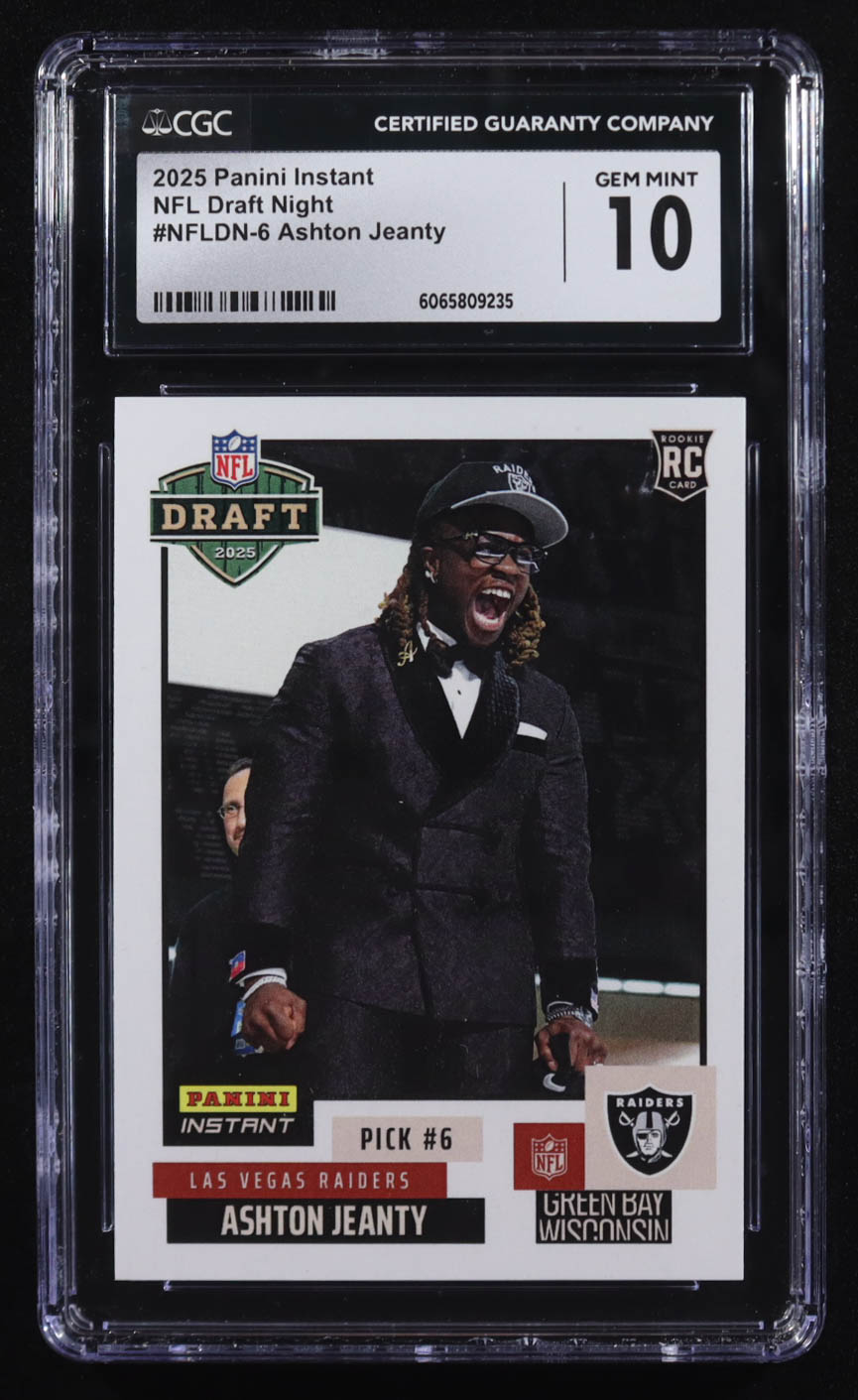 Ashton Jeanty 2025 Panini Instant NFL Draft Night #NFLDN-6 RC #1/5681 (CGC 10) at PristineAuction.com Ashton Jeanty 2025 Panini Instant NFL Draft Night #NFLDN-6 RC #1/5681 (CGC 10) at PristineAuction.com