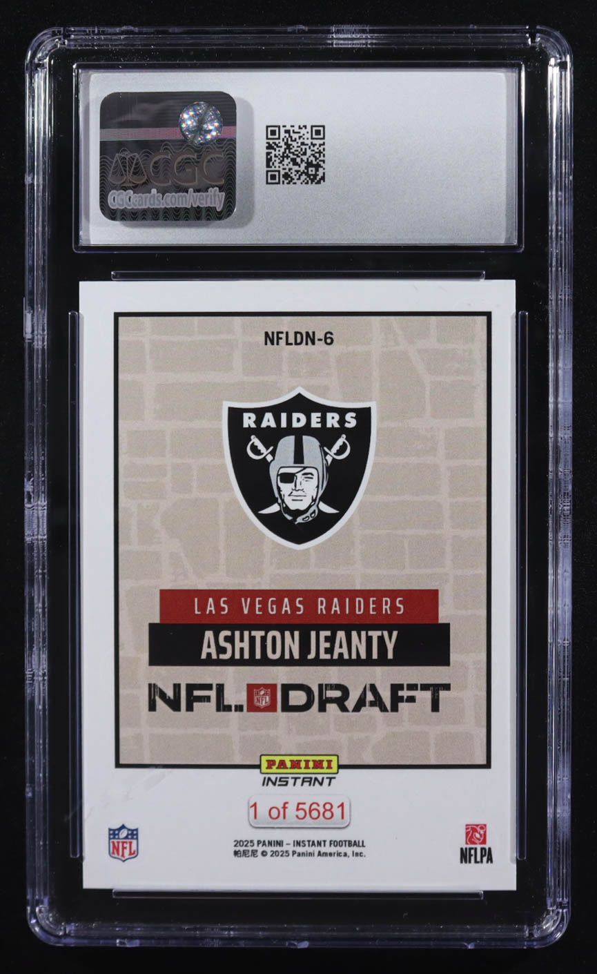 Ashton Jeanty 2025 Panini Instant NFL Draft Night #NFLDN-6 RC #1/5681 (CGC 10) at PristineAuction.com Ashton Jeanty 2025 Panini Instant NFL Draft Night #NFLDN-6 RC #1/5681 (CGC 10) at PristineAuction.com