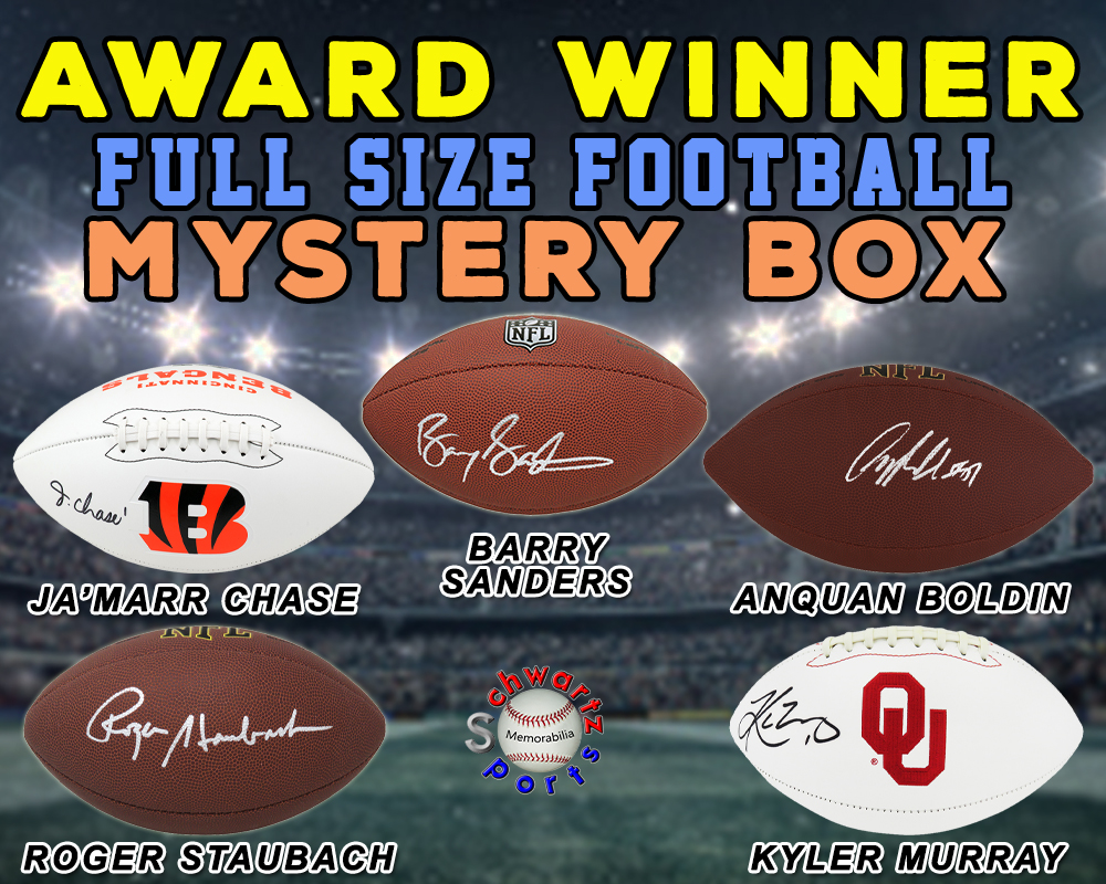 Football AWARD WINNER Signed Full Size Football Mystery Box - Series 17 (Limited to 80) - Schwartz Sports at PristineAuction.com Football AWARD WINNER Signed Full Size Football Mystery Box - Series 17 (Limited to 80) - Schwartz Sports at PristineAuction.com