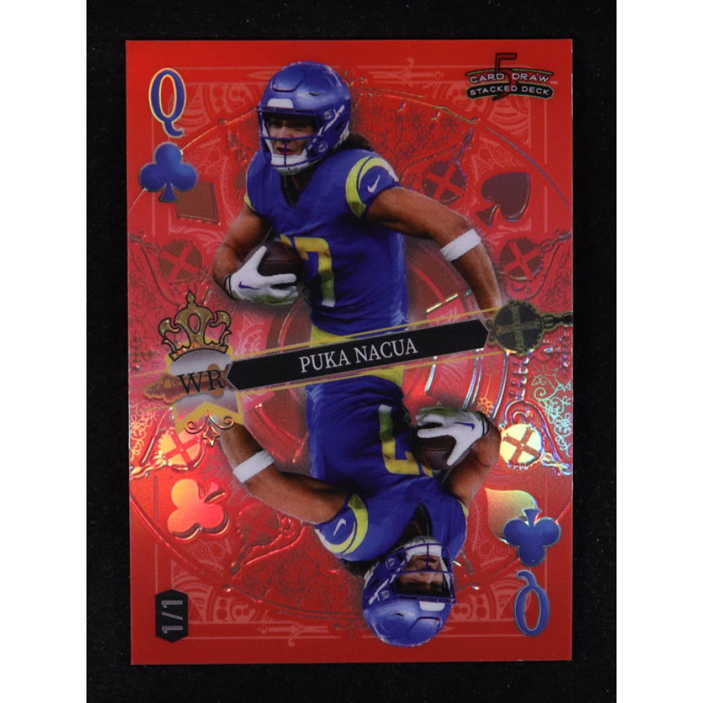 Puka Nacua 2024 Wild Card 5 Card Draw Stacked Deck Queen Of Clubs Red #SDPCPNN #1/1 at PristineAuction.com