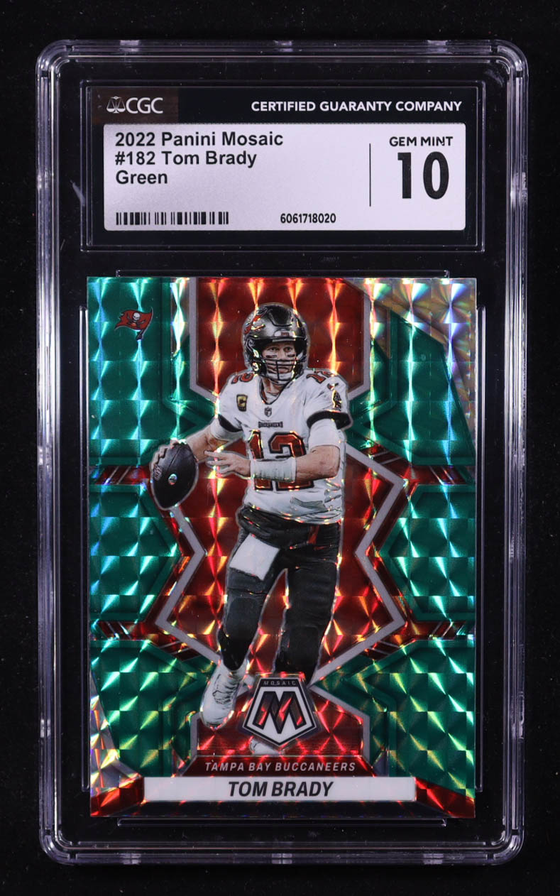 Tom Brady 2022 Panini Mosaic Mosaic Green #182 (CGC 10) at PristineAuction.com Tom Brady 2022 Panini Mosaic Mosaic Green #182 (CGC 10) at PristineAuction.com