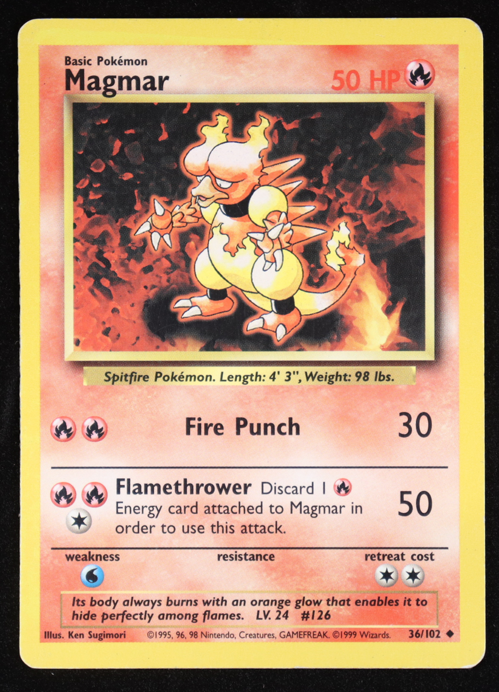 Magmar 1999 Pokemon Base Set #36 at PristineAuction.com Magmar 1999 Pokemon Base Set #36 at PristineAuction.com