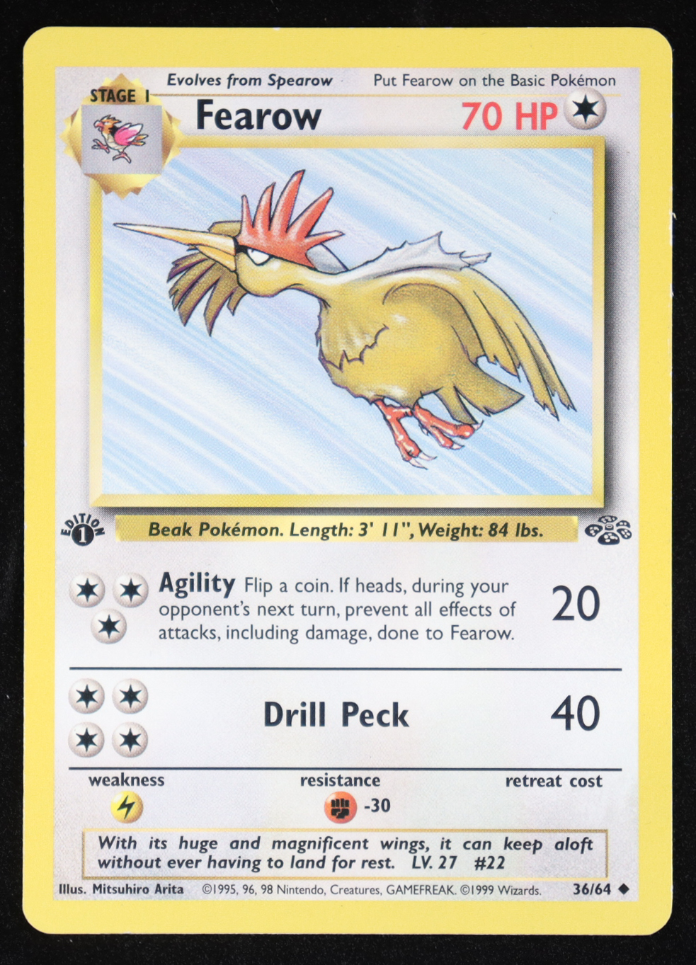 Fearow 1999 Pokemon Base Set Jungle First Edition #36 at PristineAuction.com Fearow 1999 Pokemon Base Set Jungle First Edition #36 at PristineAuction.com