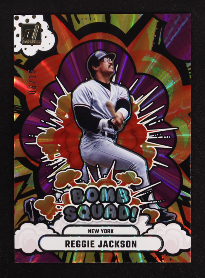 Reggie Jackson 2025 Donruss Bomb Squad Purple Laser #7 #06/15 at PristineAuction.com Reggie Jackson 2025 Donruss Bomb Squad Purple Laser #7 #06/15 at PristineAuction.com