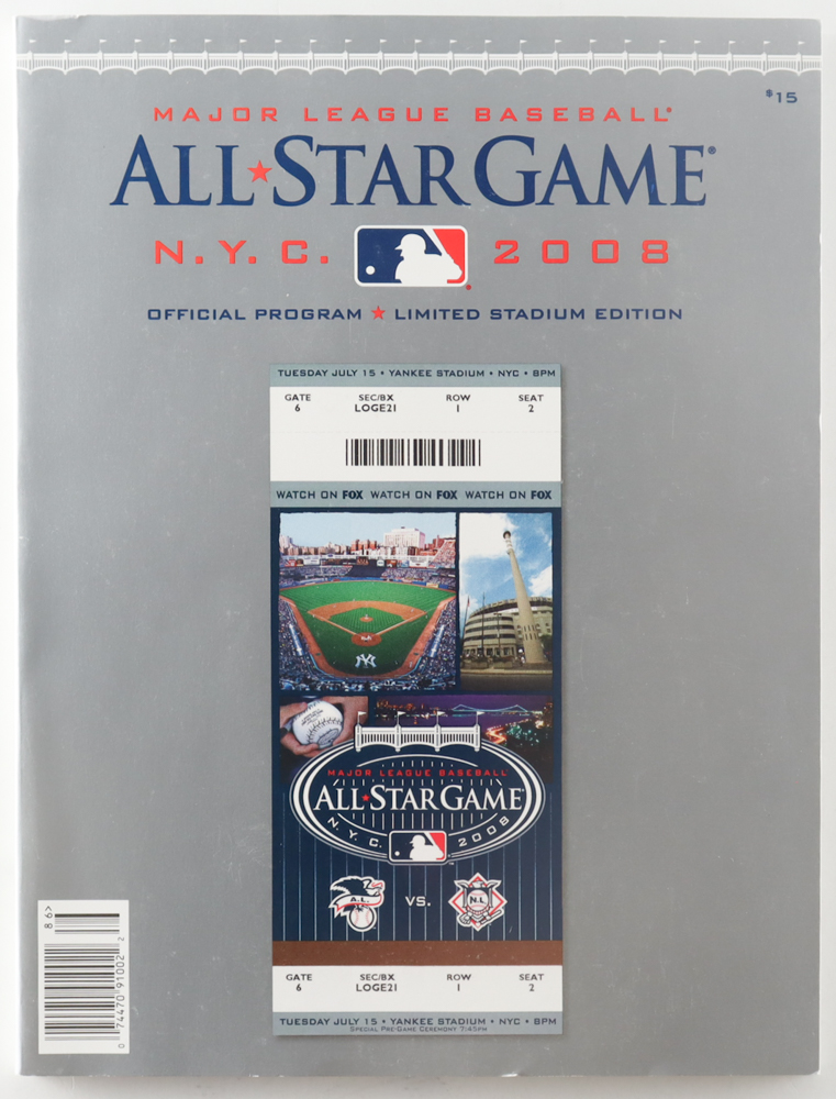 2008 Set of (2) Last All Star Game at Old Yankee Stadium Complete Media Only Program with Game-Used Dirt Media Pin at PristineAuction.com 2008 Set of (2) Last All Star Game at Old Yankee Stadium Complete Media Only Program with Game-Used Dirt Media Pin at PristineAuction.com