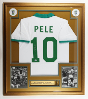 Pele Signed Custom Framed Jersey Display with Trophy Pin & Stat Plaque (Beckett) at PristineAuction.com