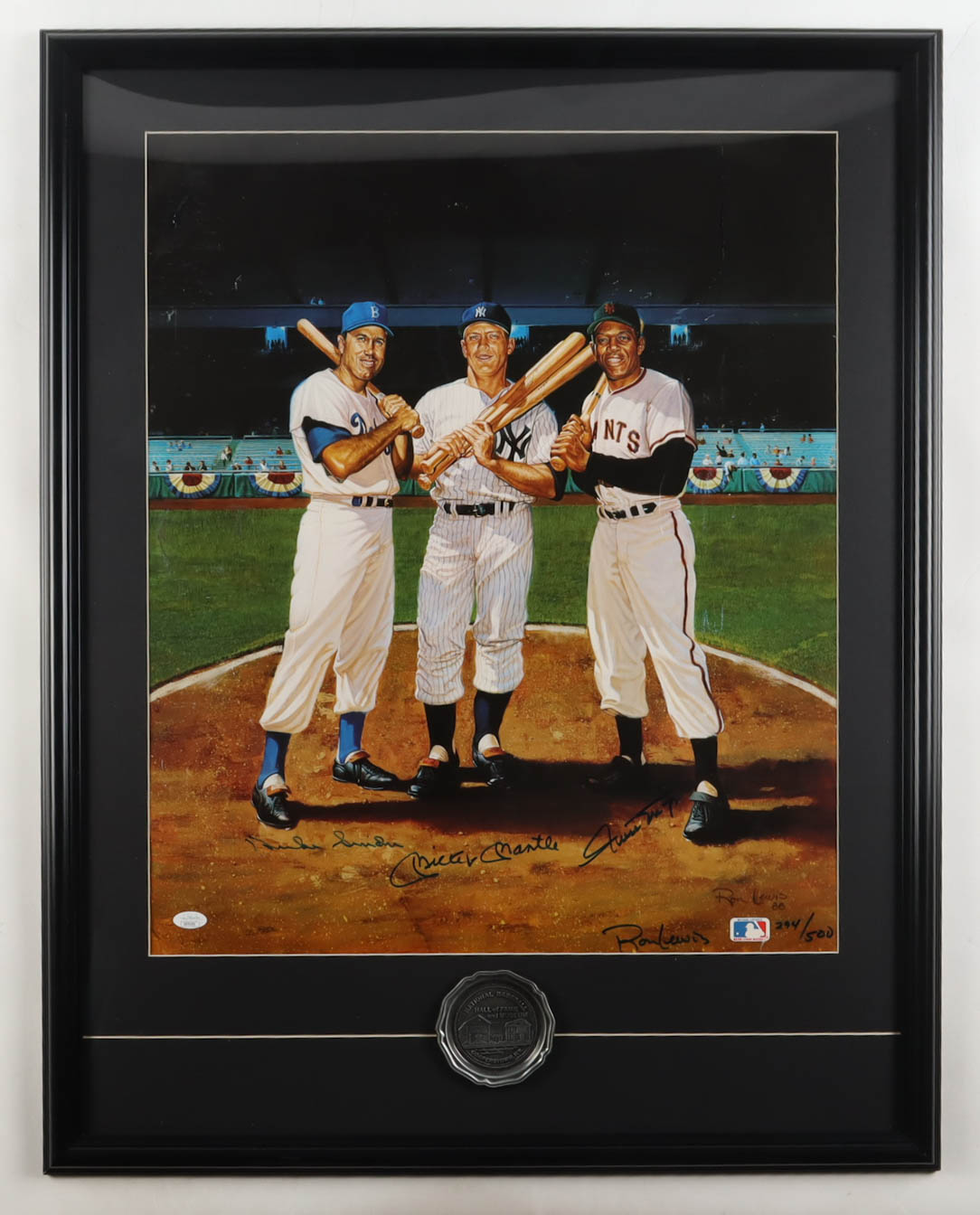 Mickey Mantle, Duke Snider & Willie Mays Signed LE Custom Framed Ron Lewis Art Print Display #294/500 (JSA) at PristineAuction.com Mickey Mantle, Duke Snider & Willie Mays Signed LE Custom Framed Ron Lewis Art Print Display #294/500 (JSA) at PristineAuction.com
