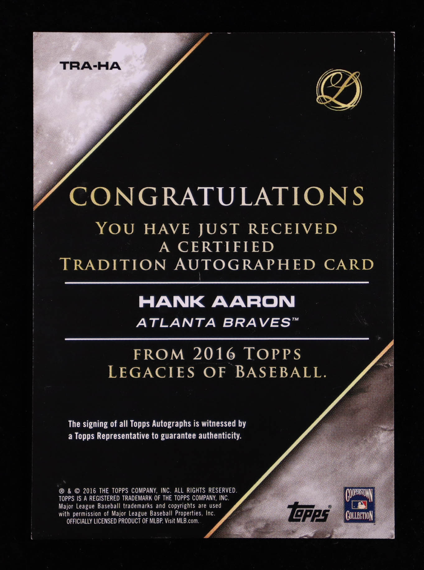 Hank Aaron 2016 Topps Legacies of Baseball Tradition Autographs Red #TRAHA #1/5 at PristineAuction.com Hank Aaron 2016 Topps Legacies of Baseball Tradition Autographs Red #TRAHA #1/5 at PristineAuction.com