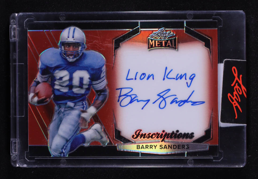 Barry Sanders 2024 Leaf Metal Inscriptions Prismatic Red #MIBS1 #81/100 at PristineAuction.com Barry Sanders 2024 Leaf Metal Inscriptions Prismatic Red #MIBS1 #81/100 at PristineAuction.com