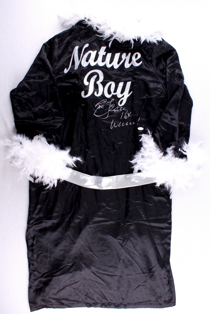 Ric Flair Signed "Nature Boy" Robe Inscribed "16x" & "Woooo!" (JSA COA) at PristineAuction.com Ric Flair Signed "Nature Boy" Robe Inscribed "16x" & "Woooo!" (JSA COA) at PristineAuction.com