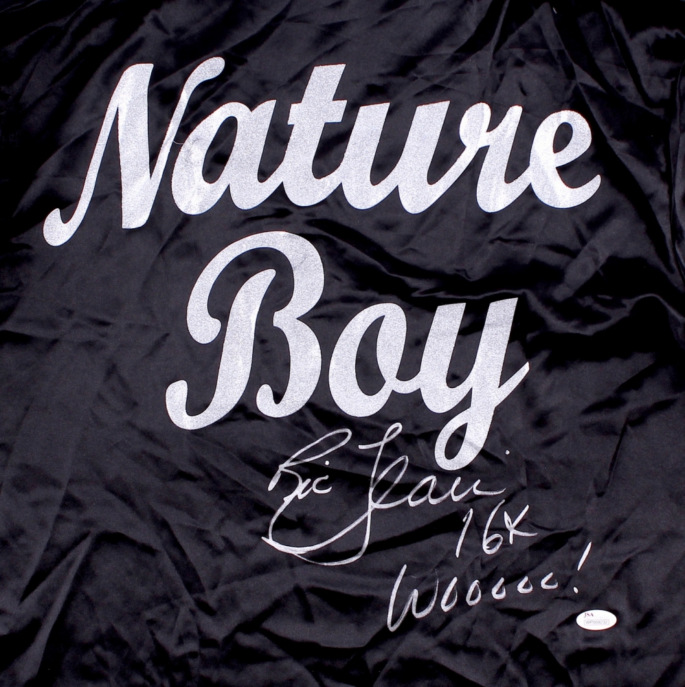 Ric Flair Signed "Nature Boy" Robe Inscribed "16x" & "Woooo!" (JSA COA) at PristineAuction.com Ric Flair Signed "Nature Boy" Robe Inscribed "16x" & "Woooo!" (JSA COA) at PristineAuction.com