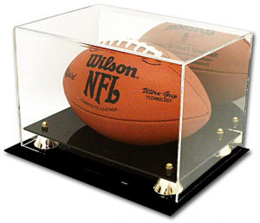 Deluxe Acrylic Football Display Case with Gold Risers & Mirrored Back (New) Pristine Auction