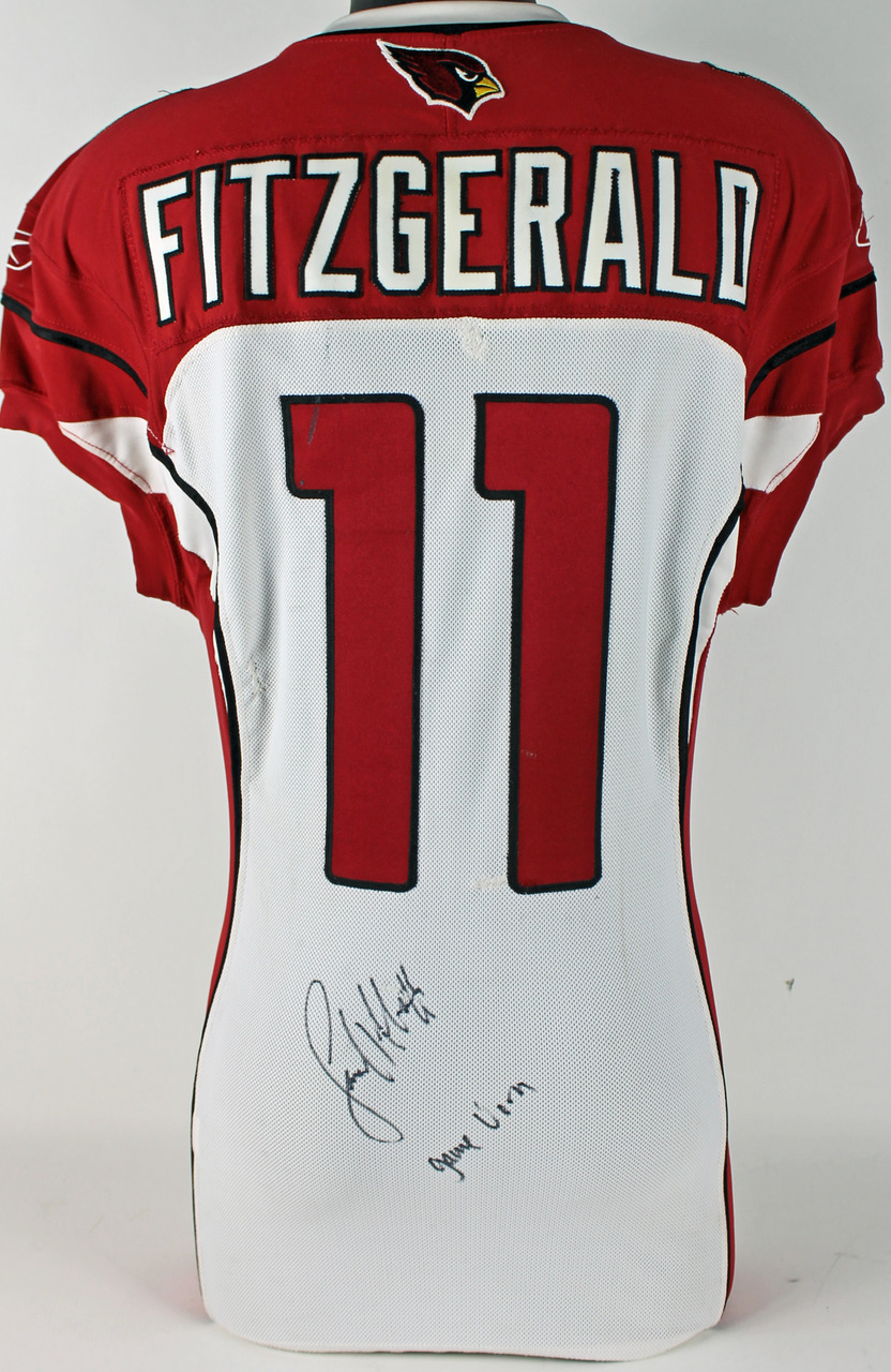 Larry Fitzgerald Signed 2010 Game-Used Cardinals Authentic Reebok Jersey Inscribed "Game Worn" (PSA COA) at PristineAuction.com Larry Fitzgerald Signed 2010 Game-Used Cardinals Authentic Reebok Jersey Inscribed "Game Worn" (PSA COA) at PristineAuction.com