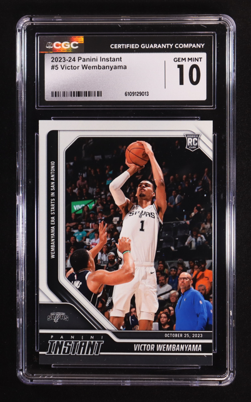 Victor Wembanyama 2023-24 Panini Instant #5 RC #1/44142 (CGC 10) at PristineAuction.com Victor Wembanyama 2023-24 Panini Instant #5 RC #1/44142 (CGC 10) at PristineAuction.com