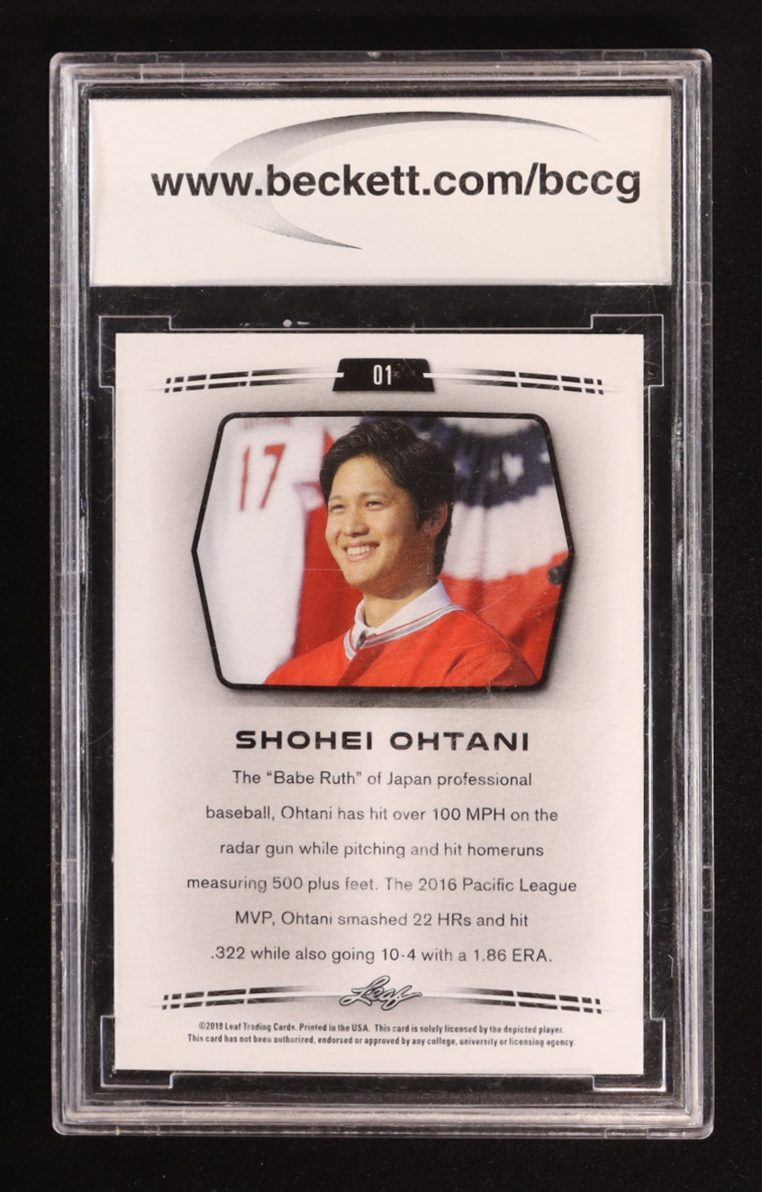 Shohei Ohtani 2018 Leaf Ohtani Retail Gold #01 RC (BCCG 10) at PristineAuction.com Shohei Ohtani 2018 Leaf Ohtani Retail Gold #01 RC (BCCG 10) at PristineAuction.com
