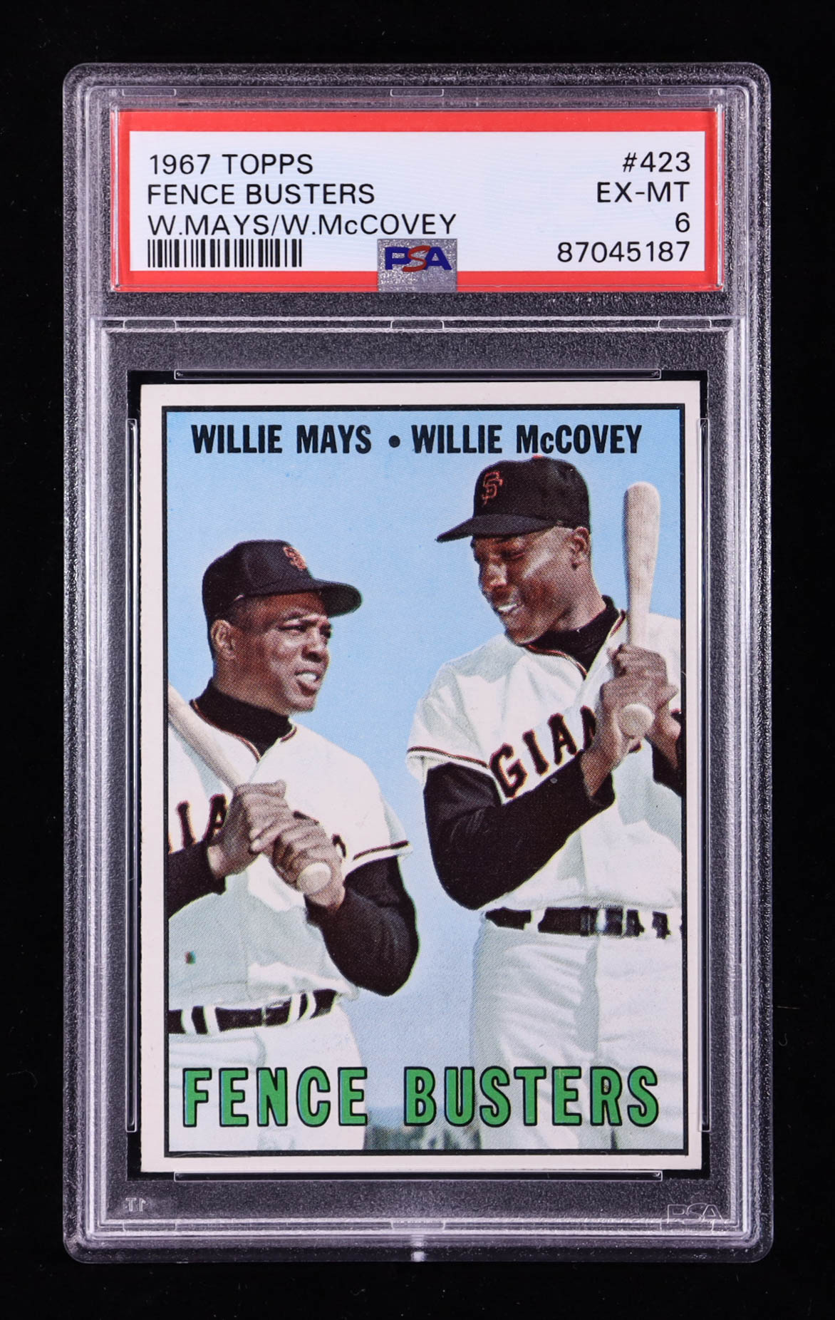 Willie Mays / Willie McCovey 1967 Topps #423 Fence Busters DP (PSA 6) at PristineAuction.com Willie Mays / Willie McCovey 1967 Topps #423 Fence Busters DP (PSA 6) at PristineAuction.com