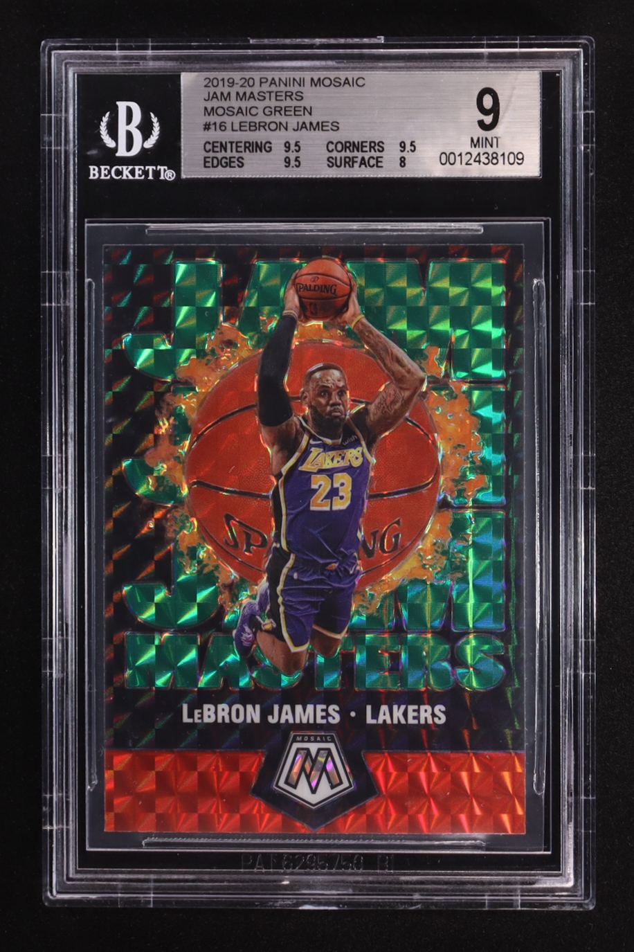 LeBron James 2019-20 Panini Mosaic Jam Masters Mosaic Green #16 (BGS 9) at PristineAuction.com LeBron James 2019-20 Panini Mosaic Jam Masters Mosaic Green #16 (BGS 9) at PristineAuction.com