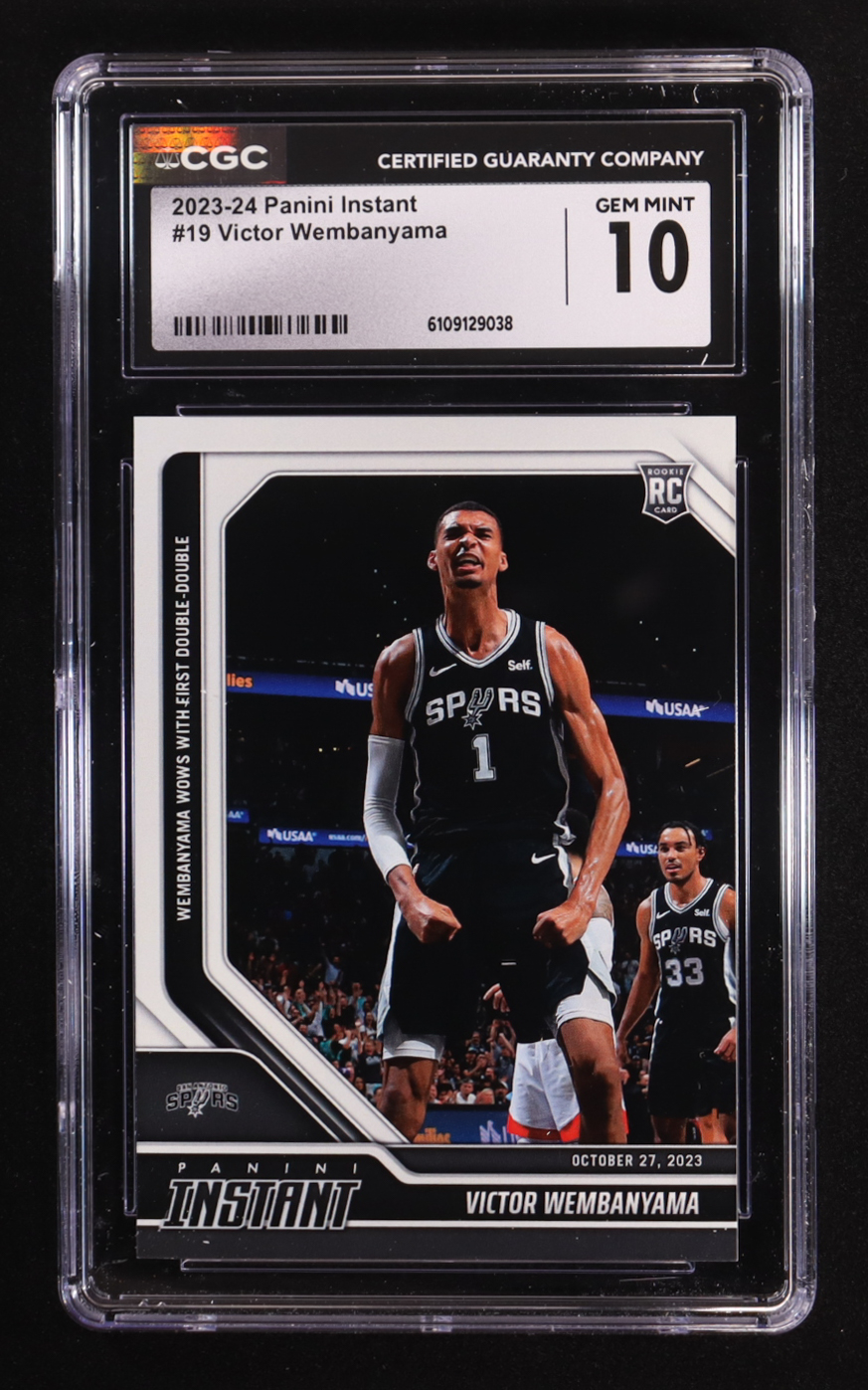 Victor Wembanyama 2023-24 Panini Instant #19 RC #1/18095 (CGC 10) at PristineAuction.com Victor Wembanyama 2023-24 Panini Instant #19 RC #1/18095 (CGC 10) at PristineAuction.com