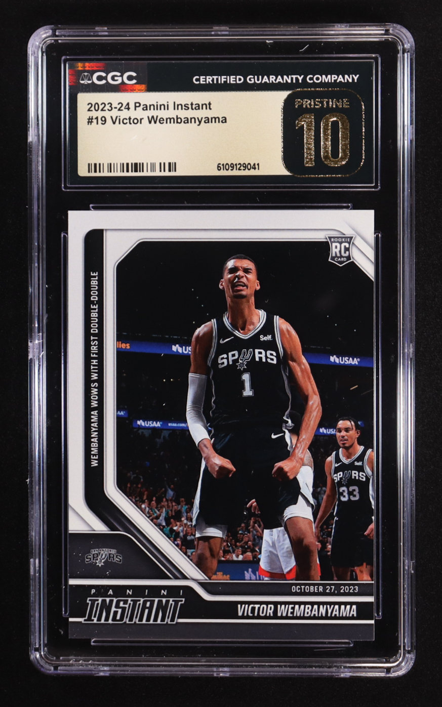 Victor Wembanyama 2023-24 Panini Instant #19 RC #1/18095 (CGC | Black Label Pristine 10) at PristineAuction.com Victor Wembanyama 2023-24 Panini Instant #19 RC #1/18095 (CGC | Black Label Pristine 10) at PristineAuction.com