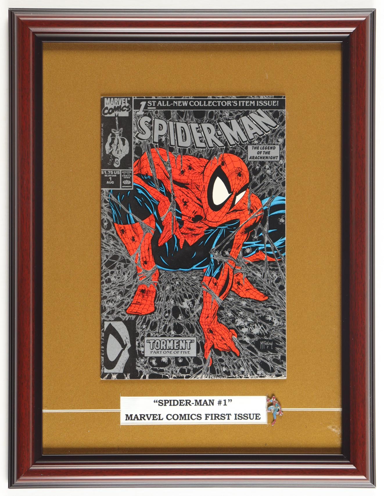 1990 "Spider-Man" #1 Marvel Comic Book Custom Framed Display with Title Plaque at PristineAuction.com 1990 "Spider-Man" #1 Marvel Comic Book Custom Framed Display with Title Plaque at PristineAuction.com
