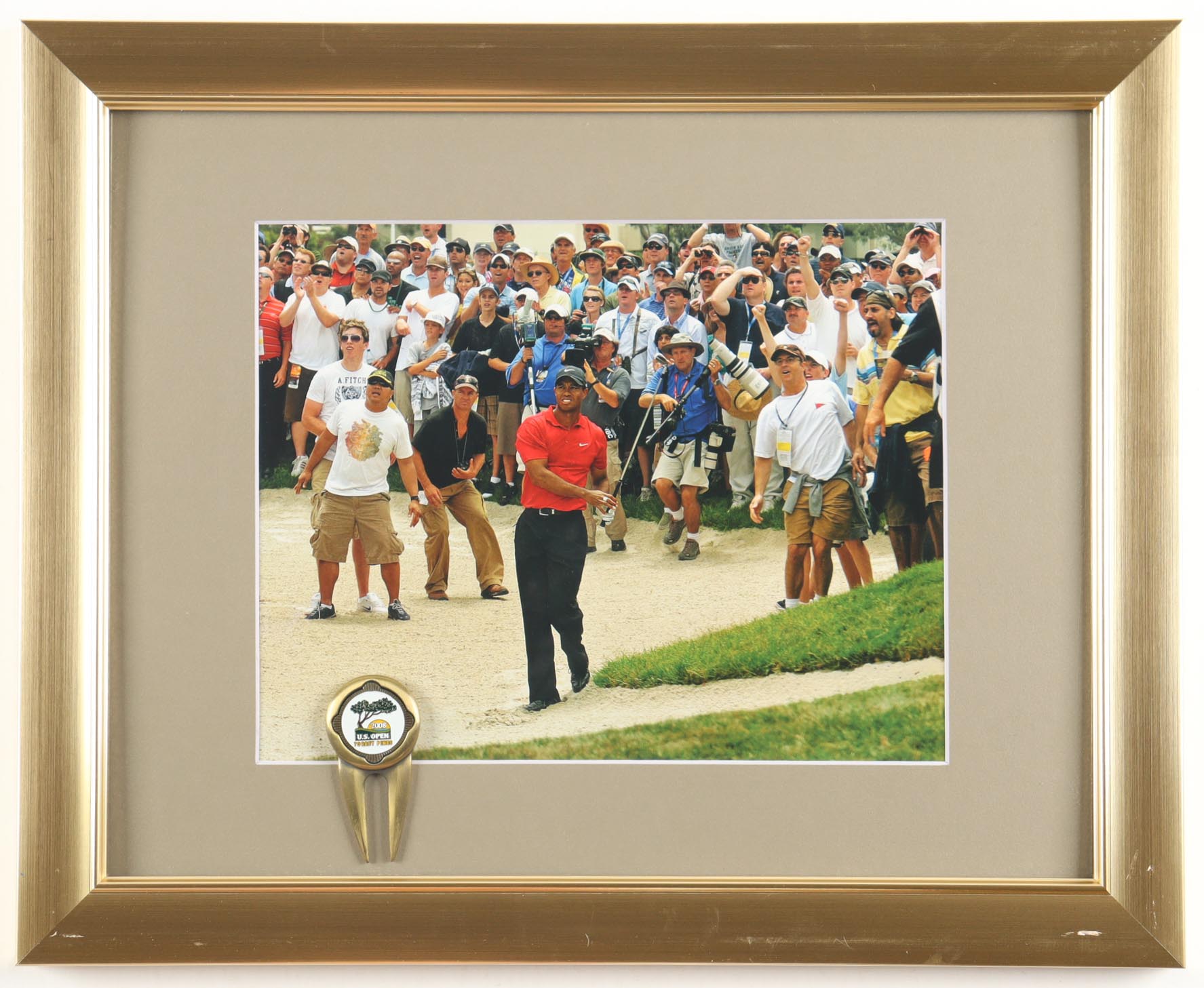 Tiger Woods Custom Framed Photo Display with 2008 US Open Divot Tool at PristineAuction.com Tiger Woods Custom Framed Photo Display with 2008 US Open Divot Tool at PristineAuction.com
