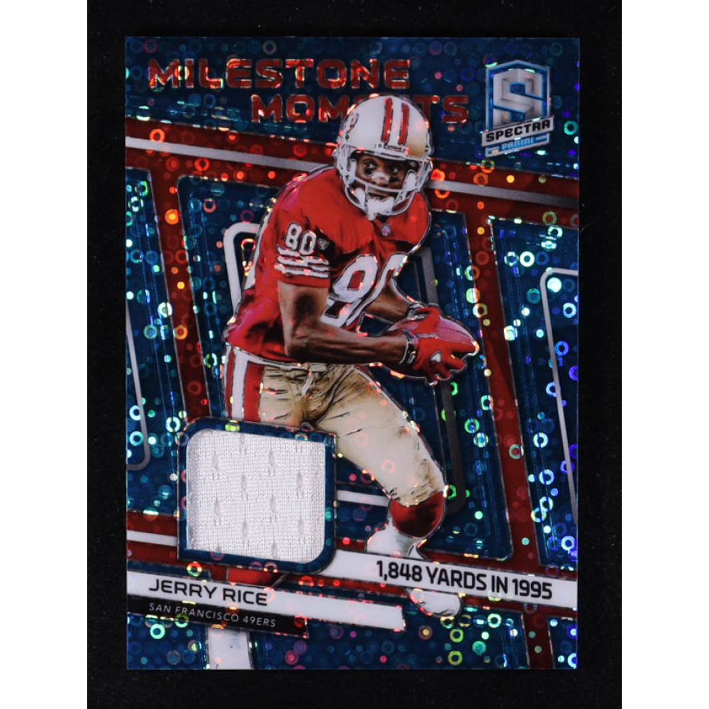 Jerry Rice 2019 Panini Spectra Milestone Moments Materials Neon Blue #17 #25/75 at PristineAuction.com