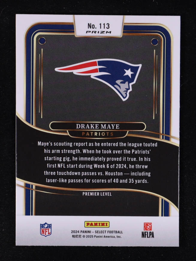 Drake Maye 2024 Select Prizm Red and Yellow Shock #113 RC at PristineAuction.com Drake Maye 2024 Select Prizm Red and Yellow Shock #113 RC at PristineAuction.com