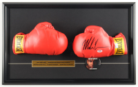 Mike Tyson Signed Custom Framed Everlast Set of (2) Boxing Gloves with Stat Plaque & Lapel Pin (Tyson & PSA) at PristineAuction.com